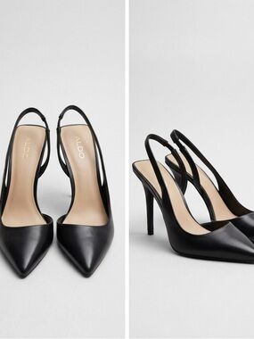 Aldo Black Pointed-Toe Slingback Pumps